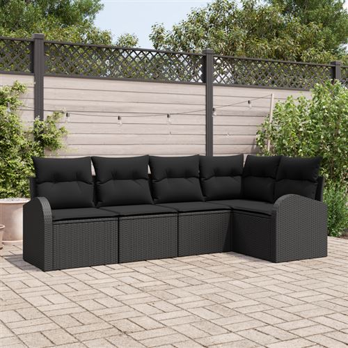 Non Communiqué Noir Ensemble De Canapé De Jardin 5 Pièces Avec Coussins Poly Rotin