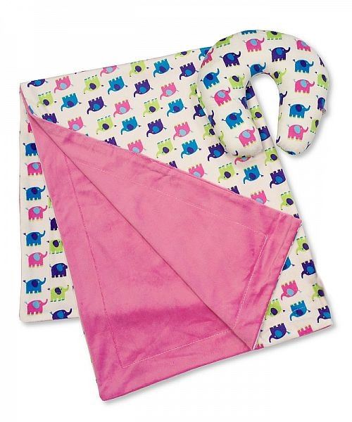 Nursery Time set de voyage couverture pour bébé et oreiller pour le cou éléphant 2 pièces rose