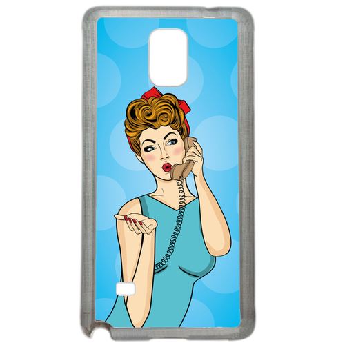 Coque Pin Up Fond Bleu Compatible Samsung Galaxy Note 4 Transparent