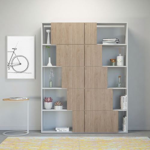 HOMEMANIA Bibliothèque Skipper Meuble Murale, Étagère de Rangement - avec Compartiments - pour Séjour, Bureau - Blanc en Bois Naturel, 130 x 22 x 166 cm