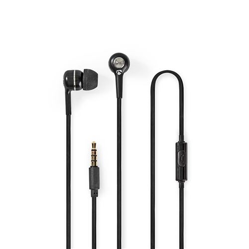 Nedis HPWD2020BK - In-ear hoofdtelefoons met micro - inwendig - met bekabeling - 3,5 mm-stekker - zwart, zilver