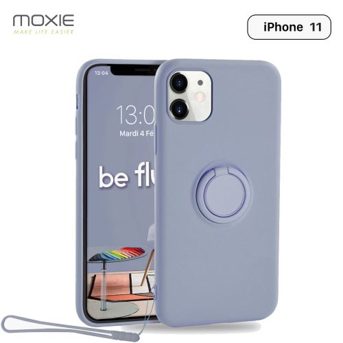 Coque iPhone 11 Moxie BeLoop® Coque Silicone Liquide avec Ring Holder, Anti-chocs et Anti-rayures - Gris Lavande