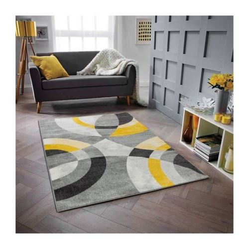 GALA Tapis de salon en polypropylene - 160 x 230 cm - Jaune - Motif Circulaire