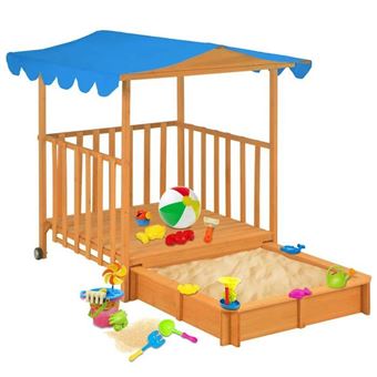 IDMarket Bac à Sable Bois 115x115x117 Cm – Toit Ouvrant Gris – Structure Nature, Toile 120g/m² – Jeu Extérieur