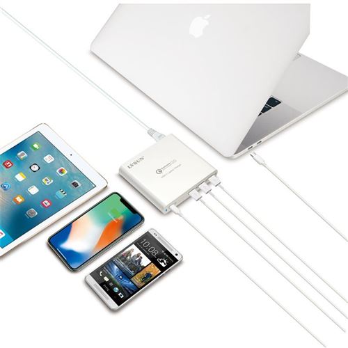 Station de Recharge Ultra-Rapide 87 Watts 3 Ports USB-A et 1 Port USB-C PD 3.0 et QC 3.0 (Noir)