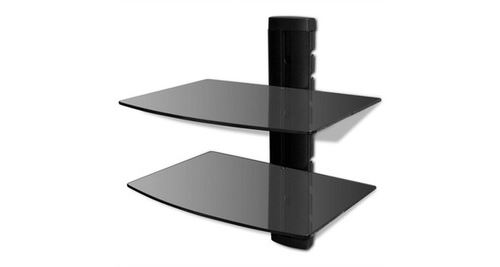 Glazen wandrek met 2 planken voor DVD's