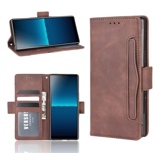 Etui en PU retourner avec support et plusieurs porte-cartes marron pour votre Sony Xperia L4