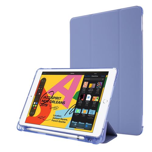 Etui en PU avec support tripliure et porte-stylo violet pour votre Apple iPad 10.2 (2019)