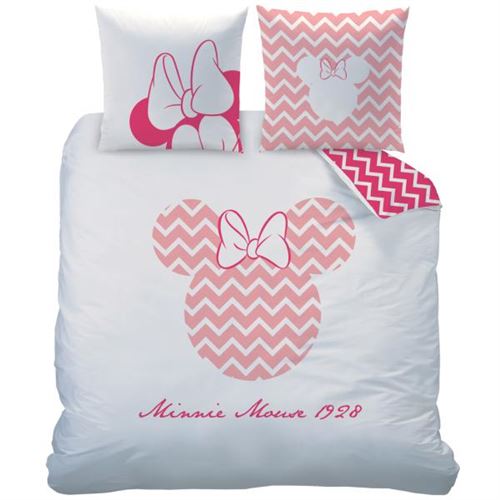 Housse de couette Minnie Graphic Blanc/Rose, 2 Personnes, 100% Coton