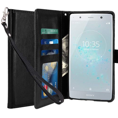 Sony Xperia XZ2 Premium Housse Coque Etui de luxe Portefeuille Porte Carte Et Billet (avec support integré) Noir