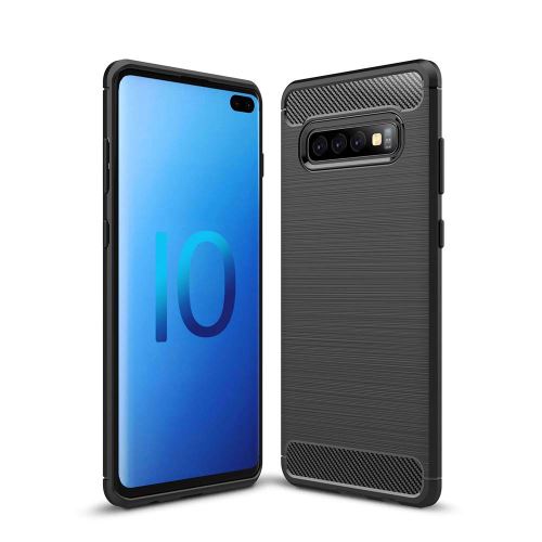 Coque Souple en Gel Silicone pour Samsung Galaxy S10 Plus Carbone effet Brossé - Noir