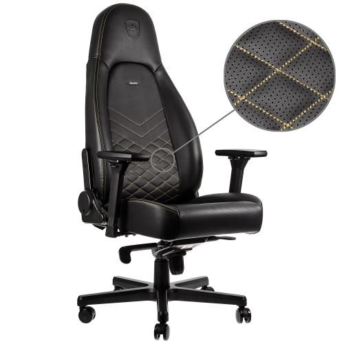Chaise Gamer NobleChairs ICON - Noir/Or/Simili Cuir/4D
