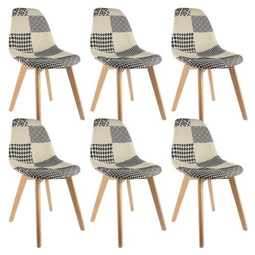 MELI - Lot de 6 Chaises Scandinaves Noires et Blanches