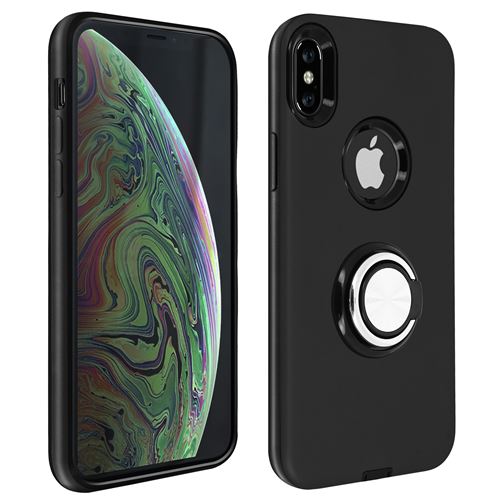 Avizar Coque Pour iPhone XS Max Antichoc Bague Maintien Support Vidéo Bords Surélevés Noir