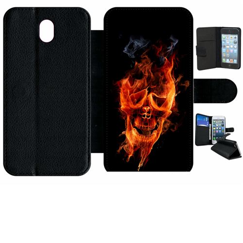 Etui à rabat samsung galaxy j7 2017 (j730) crane en feu fire skull