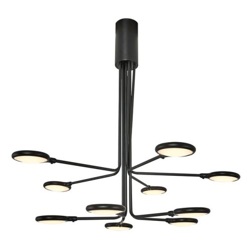 HOMEMANIA Lampe à Suspension Cornet Chandelier - de Plafond - Noir en Métal, 64 x 64 x 60 cm, 10Led x Max 30W, 3000Lumen, 3000K Lumière Blanc Naturel