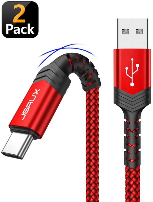 Lot de 2 câbles USB type C / USB en nylon tressé, noir et rouge. longueurs 1m et 2m