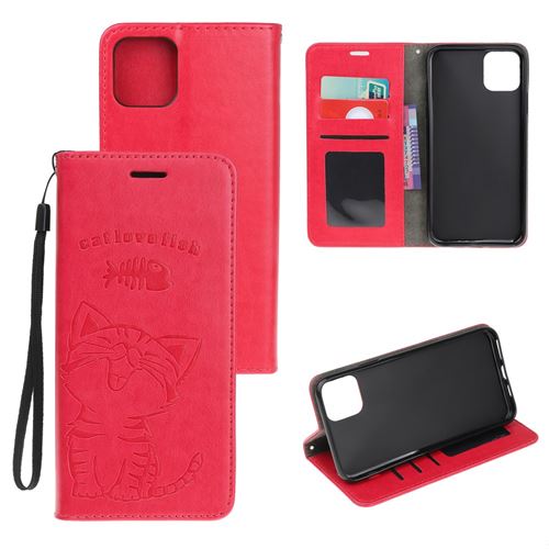 Etui en PU impression de motif de chat et arête de poisson rouge pour votre Apple iPhone 12 Pro Max 6.7 pouces