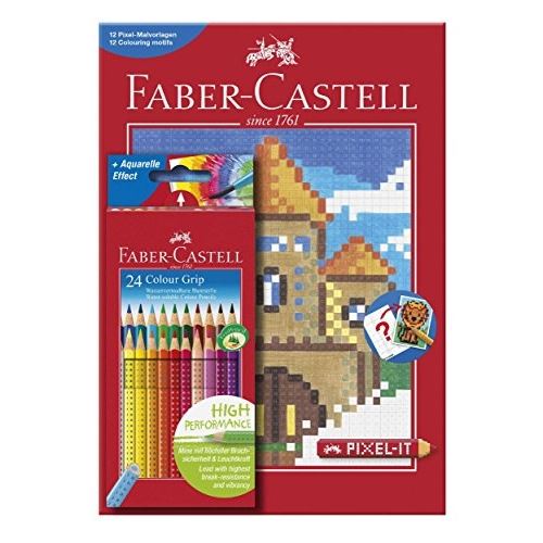 Faber-castell 201436-24 crayons de couleur colour grip, étui avec livre de pixels