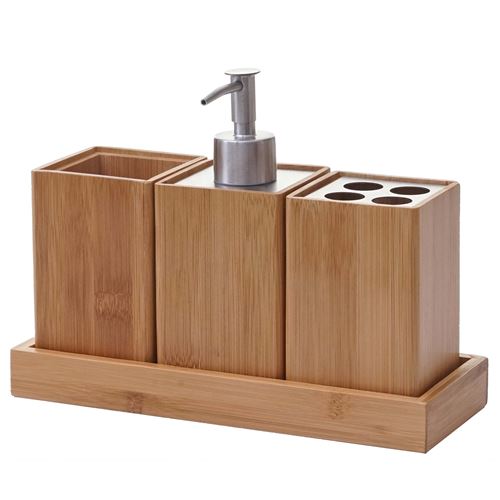Set de salle de bains 4 pièces MENDLER HWC-B85 bambou