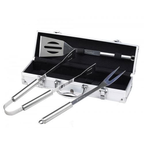 Set d'Ustensiles Bbq pour Grillades, Lot d'Ustensiles pour Barbecue, Mallette en aluminium, 3 ustensiles en acier inoxydable, Matériau: Alliage en aluminium
