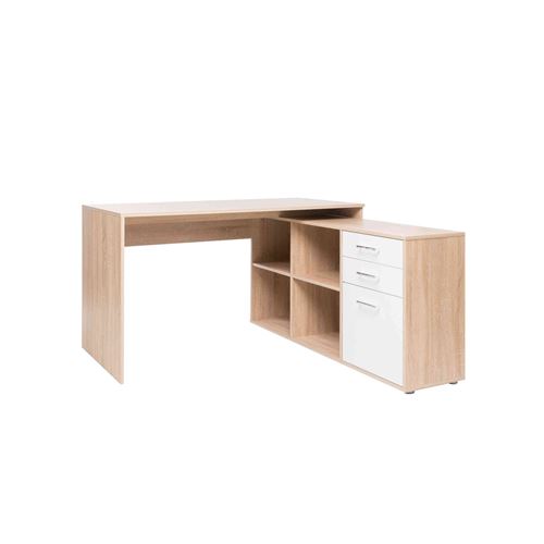 Bureau d'angle en bois imitation chêne sonoma avec niches de rangement - BU7046