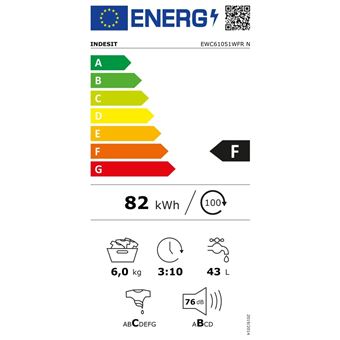Indesit EWC61051WFR N - Machine à laver - largeur : 59.5 cm - profondeur : 51.7 cm - hauteur : 85 cm - chargement frontal - 40 litres - 6 kg - 951 tours/min - blanc