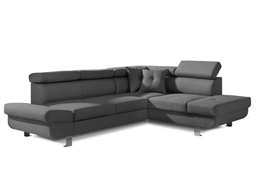 Lisbona - Canap&eacute; d'angle convertible - 5 places - Droit - Gris fonc&eacute; 