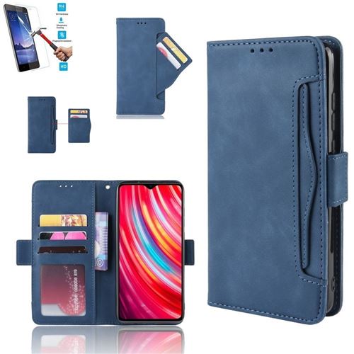 Etui Pour Samsung Galaxy A42 Portefeuille Bleu Avec Film Verre Trempé - En Cuir Pu - 5 Emplacement Cartes hfs-house®