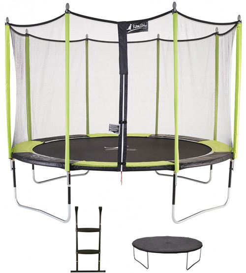 GENERIQUE Kangui - Trampoline De Jardin 365 Cm + Filet De S&eacute;curit&eacute; + &Eacute;chelle + B&acirc;che De Protection Jumpi Vert/Noir 360