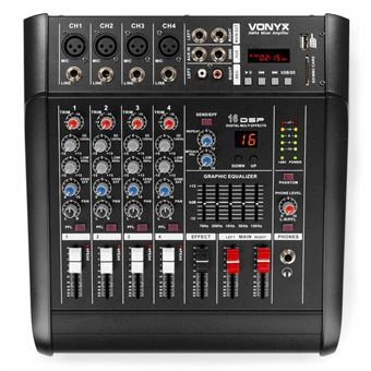 Vonyx AM5A - Table de mixage 5 canaux, amplificateur intégré 2x 500W, BT/MP3/USB/SD - 1