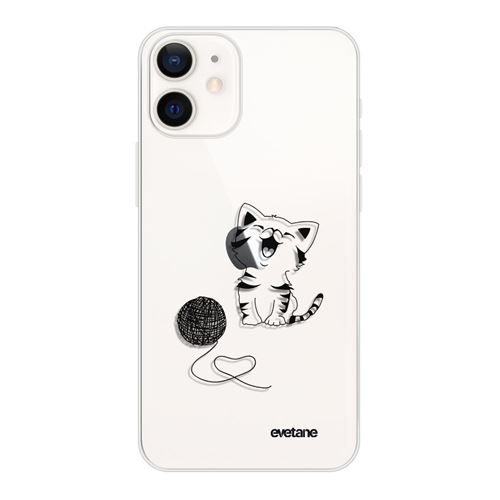 Coque pour iPhone 12 mini souple transparente Chat et Laine Motif Ecriture Tendance [Evetane®]