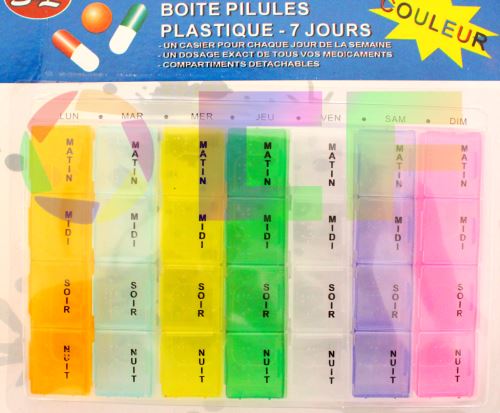 Pilulier à Médicament Semainier 7 Jours Détachable en Couleur Boite à Pilule