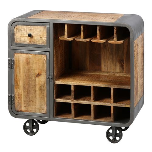 EDWIN - Meuble Bar Multi-Rangements Acier et Bois Massif - Altobuy