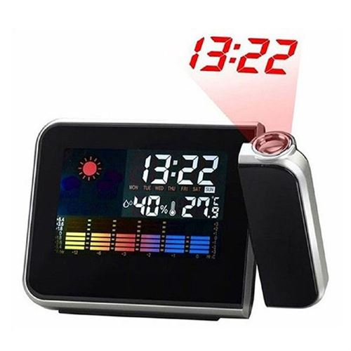 Réveil digital station météo écran LCD avec projecteur mural Noir