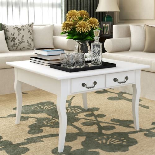 KKmoon Table basse Blanc Avec Beau 4 tiroirs bois de pin