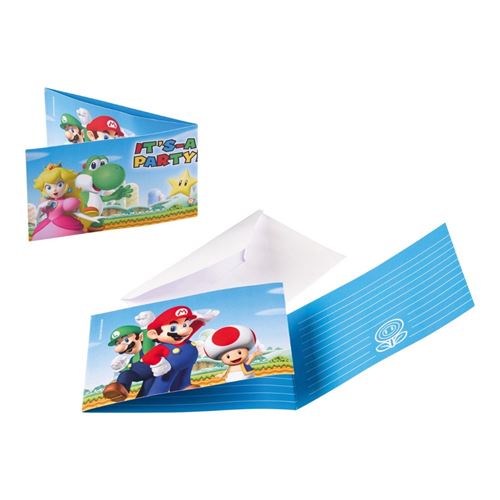 8 cartes d'invitation et enveloppes super mario 