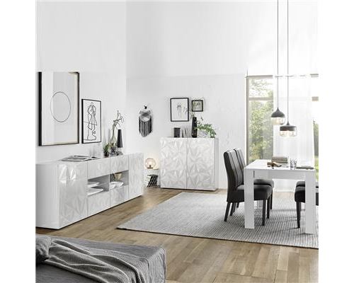 Salle à manger blanc laqué avec enfilade 240 ANTONIO - Blanc - L 180 x P 90 x H 79 cm