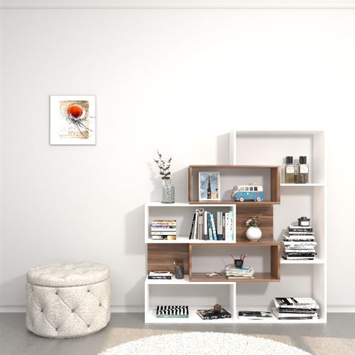 HOMEMANIA Bibliothèque Era - du mur - avec des étagères - du salon, du bureau, de l'entrée - Blanc, Bois en Bois, 140 x 27 x 150 cm