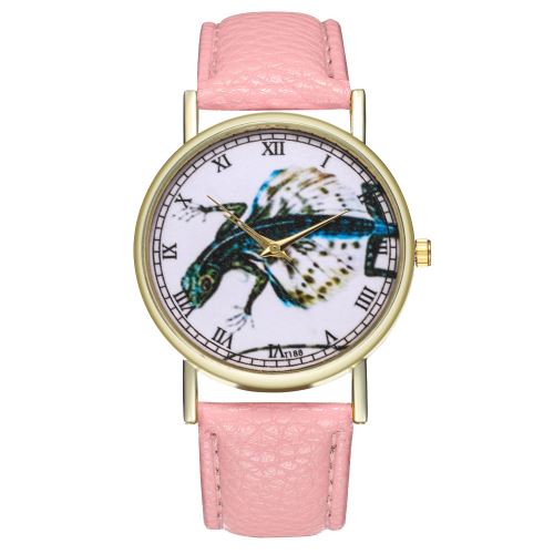 Montre à bracelet en cuir avec montre classique en lézard volantrose