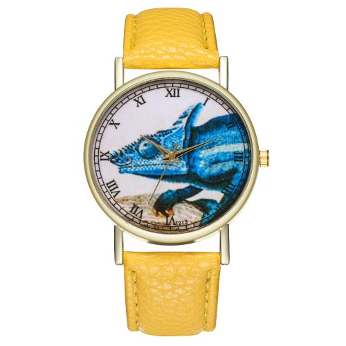 bracelet en cuir de style rétro dames montre pour hommes tendance quartz horloge T213-Ajaune