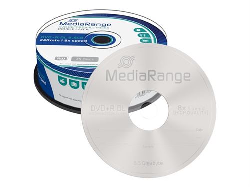 MediaRange - 25 x DVD+R DL - 8.5 Go (240 minutes) 8x - spindle - DVD vierge  - Achat & prix