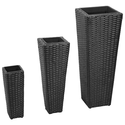 vidaXL Jardinières d'extérieur 3 pcs Résine tressée Noir
