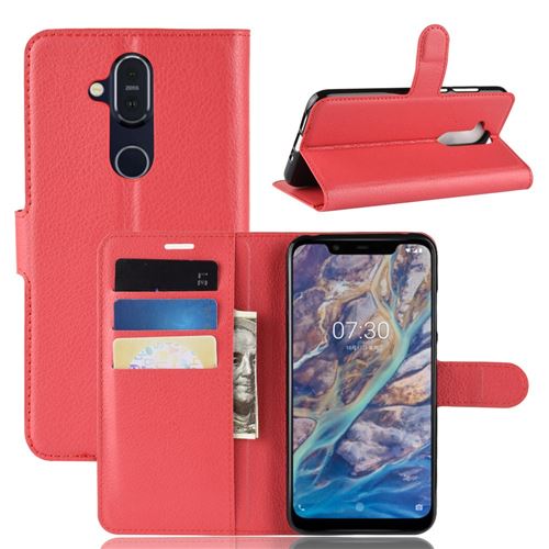 Etui en PU rouge pour votre Nokia X7/7.1 Plus