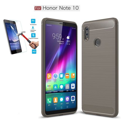 Huawei Honor 10 Note Carbone Gris Avec Film Verre Trempé Coque Housse Etui En Silicone Gel Souple hfs-house®