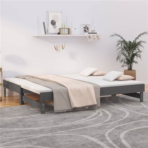 vidaXL Lit coulissant Gris 2x(100x200) cm Bois de pin massif