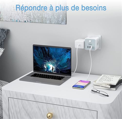 Acheter TESSAN multiprise USB, multiprise murale 3 prises françaises 2500W  et 3 Ports USB, multiprise murale 6 en 1 avec interrupteur pour la maison