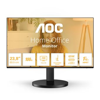 AOC Basic-line 24B3CF2 - Écran LED - 24" (23.8" visualisable) - 1920 x 1080 Full HD (1080p) @ 100 Hz - IPS - 250 cd/m² - 1300:1 - 1 ms - HDMI, USB-C - haut-parleurs - noir