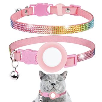 Pour collier de chat Airtag, collier de chat réfléchissant avec cloche et  strass en forme de cœur pour porte-étiquette Airtag