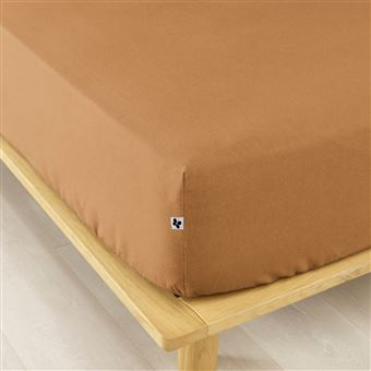 Hedda - drap housse 160x200cm flanelle de coton coloris camel ALTOBUY